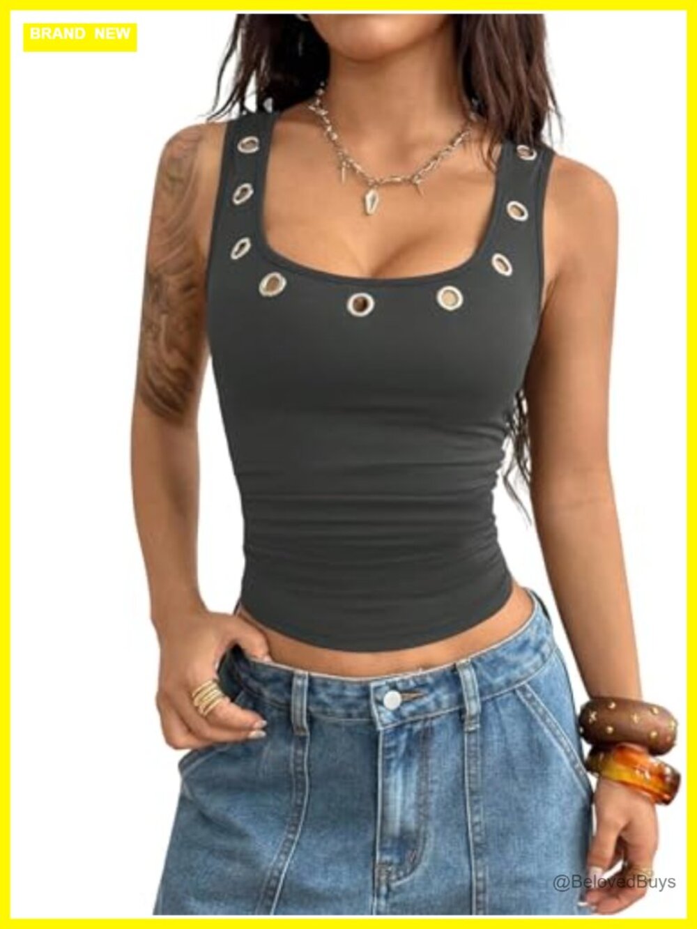 Women's Y2K Crop Tank Top Slim Fit Square Neck Sleeveless Streetwear